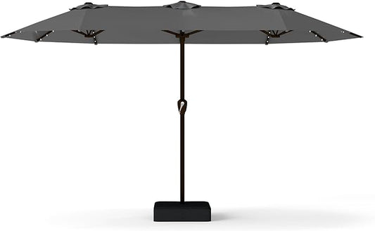 13FT Double-Sided Patio Umbrella with 48 Solar LED Lights, Large Rectangular Outdoor Market Umbrella with Crank Handle, Vented Canopy, Heavy-Duty 12 Rib Steel Frame, for Backyard, Garden, Pool, Grey