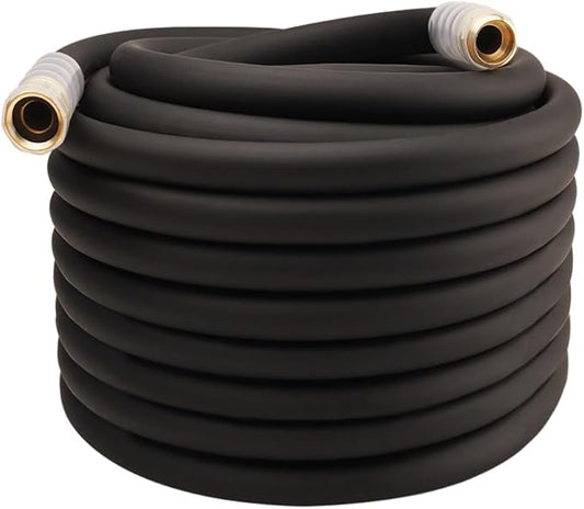 Heavy Duty Premium Garden Hose 100ft x 3/4, 300PSI Working, 1000PSI Burst, Hybrid Rubber Water Hose with Transparent Swivel Handle - Hot/Cold Water - Five Layered Braiding with Brass fittings (Black)