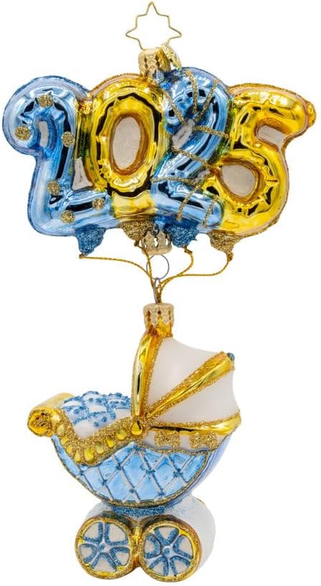 Christopher Radko Hand-Crafted European Glass Christmas Tree Decorative Ornament, 2025 Baby Blue Craddle of Celebration
