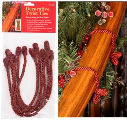 Haute Decor Decorative Garland Ties, 6 Pack, 20 inches (Burgundy) - Easily Hang and Secure Garland, Lights, and Decorations - Strong Inner Wire