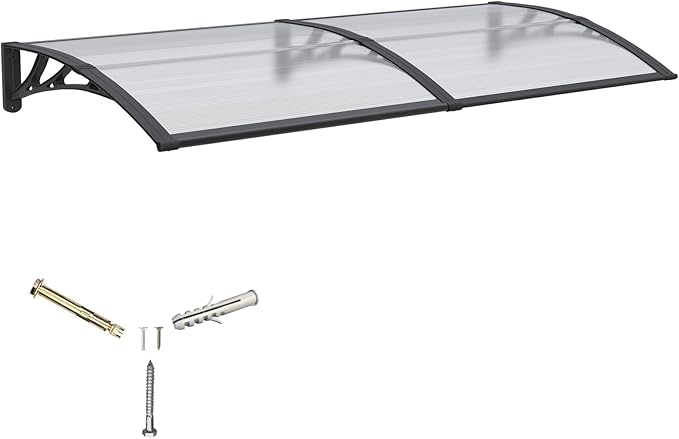 Awning for Door Entrance,32x60IN Window Awnings for Doors Canopy Polycarbonate Cover Patio Door Awning UV Rain Snow Sunlight Protection Hollow Shee