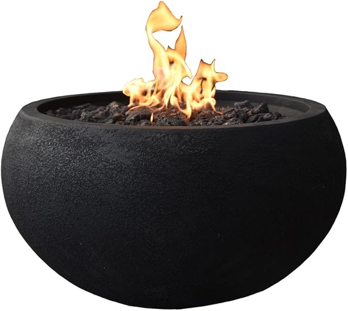 York Fire Table Outdoor Fire Pit 27 x 27 Cast Concrete Firepit Includes Lava Rocks 45,000 BTUs Outdoor Fireplace for Patio Furniture Set, Deck, Porch, Outdoor Heater - Natural Gas