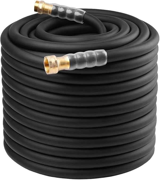 Heavy Duty Premium Garden Hose 200ft x 5/8, 300PSI Working, 1000PSI Burst, Hybrid Rubber Water Hose with Transparent Swivel Handle - Hot/Cold Water - Five Layered Braiding with Brass fittings (Black)