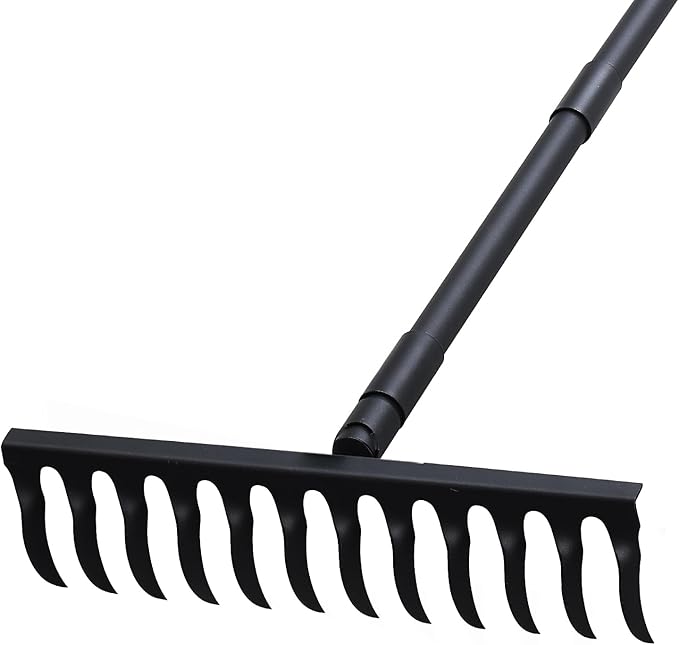 Pragmatist Bow Rake Heavy Duty 60 Metal Head Garden Rake with Adjustable Stainless Steel Handle Garden Tool for Loosening Soil Leveling Mulch Gathering Leaf