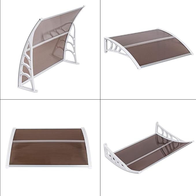 Window Awning Door Canopy Exterior- 32" x 40" Aluminum Door Awning, Polycarbonate Cover Patio Canopy Awning for House, Outside, Rain Snow & UV Resistant (Brown Board & White Bracket)