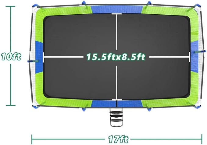 Rectangle Trampoline, Square Trampolines with Enclosure Net, Outdoor Backyard Recreational Exercise Gymnastics Trampoline Superior Bounce