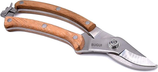 BUGUI Wood Handle Pruning Shears, SK-5 Steel Blade, 1-inch Cutting Capacity, Sharp, Well Designed Garden Shears, 8