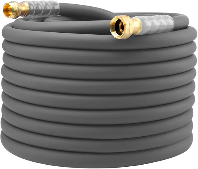 Heavy Duty Premium Garden Hose 125ft x 5/8, 300PSI Working, 1000PSI Burst, Hybrid Rubber Water Hose with Transparent Swivel Handle - Hot/Cold Water - Five Layered Braiding with Brass fittings (Grey)