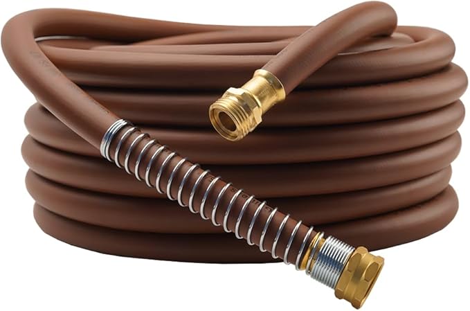 Garden Hose 75FT x 5/8, Heavy Duty Rubber Hose, Water Hose with Five Layered Braiding, Male to Female Fittings, 1000PSI Burst, 300PSI Working (Brown)