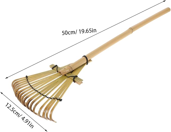 BESPORTBLE Bamboo Garden Rake: Small Yard Rake for Sandboxes and Landscaping Outdoor Durable Eco-Friendly Tool 19.7 Inch