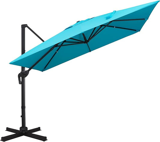 Sunnyglade 10x10Ft Cantilever Patio Umbrella Square Deluxe Offset Umbrella 360°Rotation & Integrated Tilting System Heavy Duty Patio Hanging Umbrella for Market Garden Deck Pool Backyard Patio (Blue)