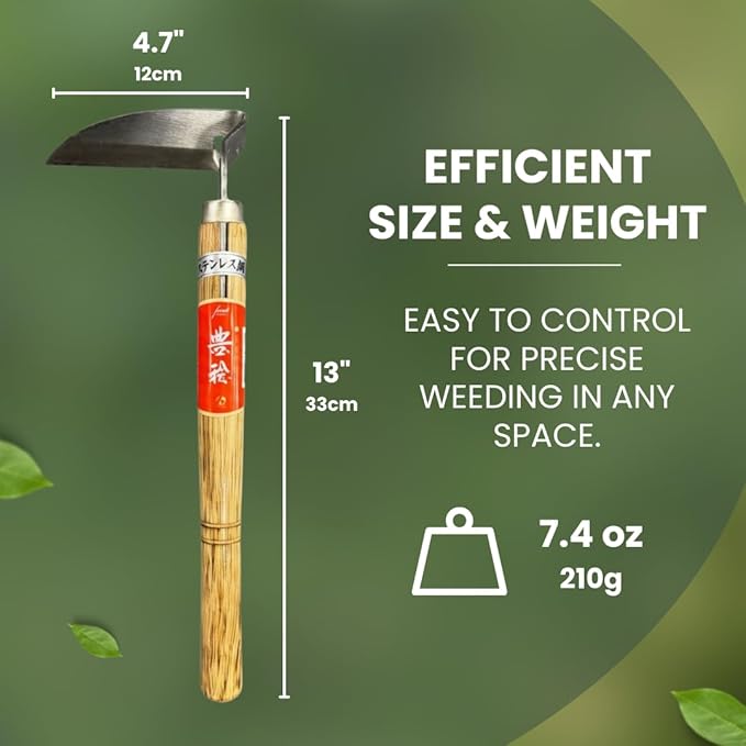 Hounen Miyawaki Japanese Weeding Sickle ? Twisted Blade Stainless Steel Garden Kama, Handheld Grass & Weed Cutter, Lightweight Wooden Handle, Made in Japan