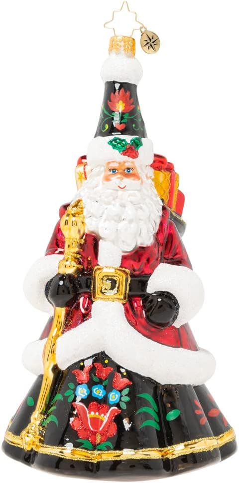 Christopher Radko Hand-Crafted European Glass Christmas Decorative Ornament, Festive Folk Santa