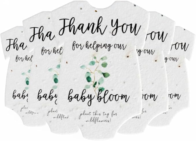 Onesie Seed Paper – 5Pcs Green Baby Shower Favors for Guests with Wildflower Seeds, Writable & Plantable, Baby Shower Gifts for Guest