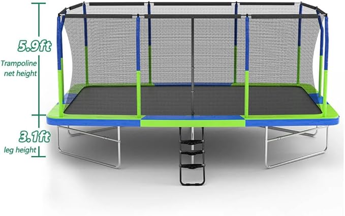 Rectangle Trampoline, Square Trampolines with Enclosure Net, Outdoor Backyard Recreational Exercise Gymnastics Trampoline Superior Bounce