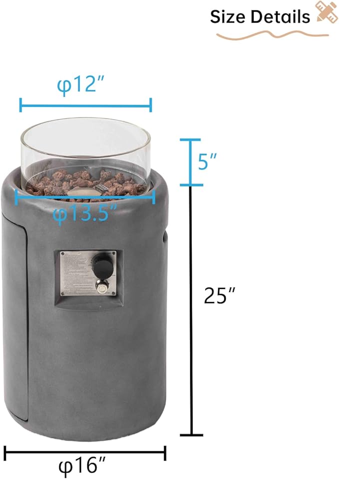 HOMPUS Propane Patio Fire Pit 40,000 BTU 16-inch Round Concrete Gas Fire Pit w Wind Guard,Lava Rocks and Rain Cover,Outside Smokless Firepit for Garden, Deck, Backyard, CSA Certified
