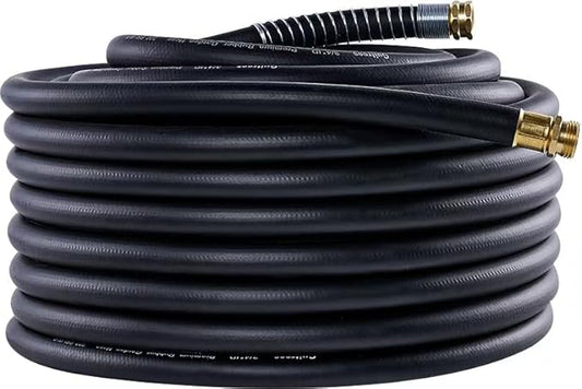 Garden Hose 100FT x 3/4¡±, Heavy Duty Rubber Hose, Water Hose with Five-Layered Braiding, Male Female Fittings, 1000PSI Burst, 200PSI Working (Black)