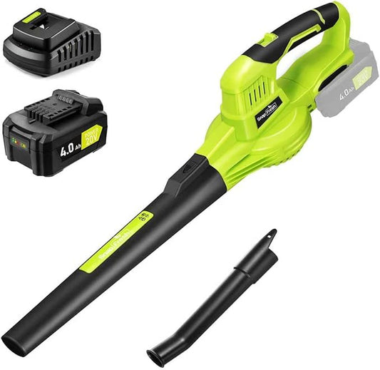 SnapFresh 20V Leaf Blower Cordless - 4.0Ah Battery Electric Leaf Blower with Fast Charger - Lightweight & 2-Speed - Battery Powered Leaf Blowers for Lawn Care, Patio Yard Sidewalk - 130 MPH 140 CFM
