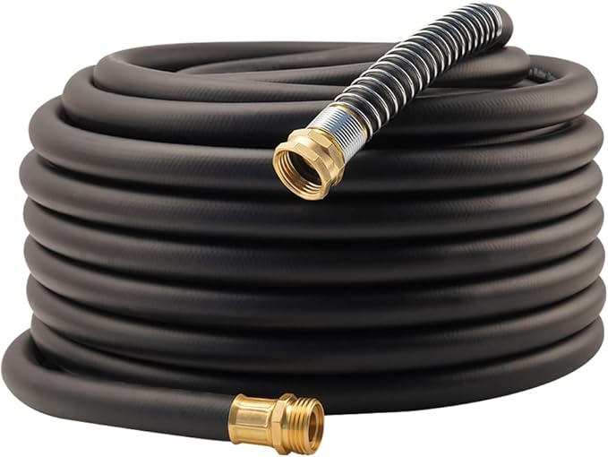 WiseFlow Garden Hose 90FT x 5/8, Heavy Duty Rubber Hose, Water Hose with Five Layered Braiding, Male Female Fittings, 1000PSI Burst, 300PSI Working (Black)