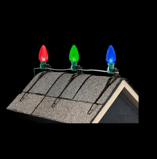 Ridge Clips for Christmas Lights – Secure Roof Ridgeline Mount – Fits Asphalt Shingles & Vents – C6, C7, C9, Pixel Bulbs, Mini and Rope Lights – Durable Outdoor Clip (Pack of 25)