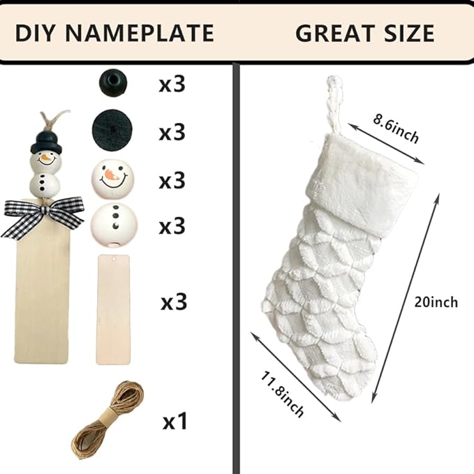 AOGU 3 Pack 18 Inch Faux Fur Christmas Stockings Cable Knit Knitted Thick Snowy White Xmas Christmas Stockings Hanging Ornaments Candy Gift Bags for Christmas Decorations
