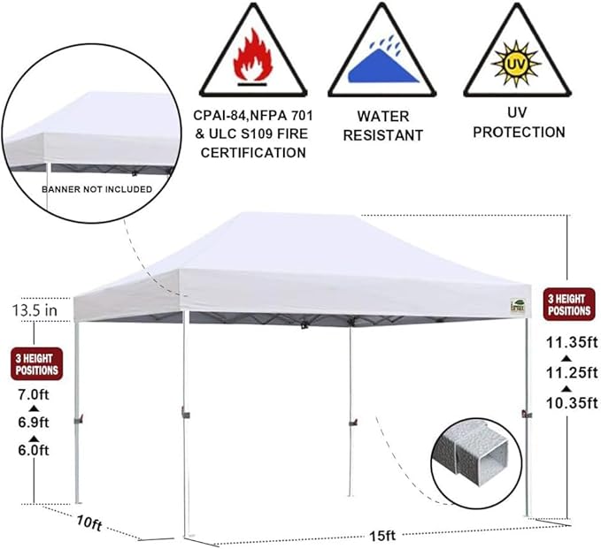 Eurmax USA Standard 10'x15' Patio Pop Up Canopy Tent Commercial Instant Canopies with Heavy Duty Roller Bag,Bonus 4 Sand Weights Bags (Beige)