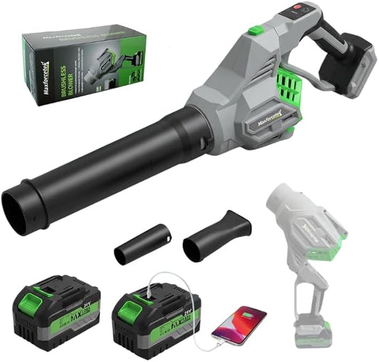 Cordless Leaf Blower with 180¡Æ Rotatable Nozzle & USB-C Charging - No DC Adapter Needed, Includes 2 Batteries for Extended Runtime, Lightweight Handheld for Lawn, Patio, Garage and Truck Bed Cleaning