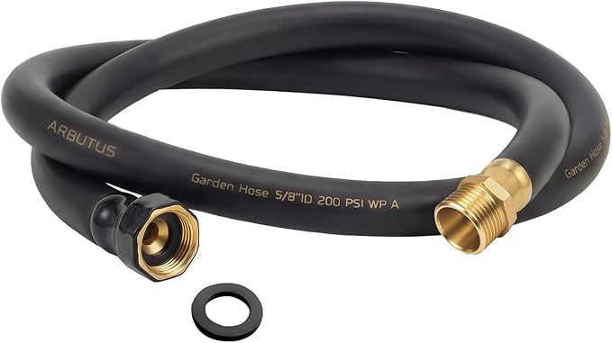 Garden Hose 5/8 x 5ft Brass Rubber Heavy Duty Water Hose 600 PSI Burst Pressure, Durable Flexible Hose for Yard, Car Wash, Pets Black