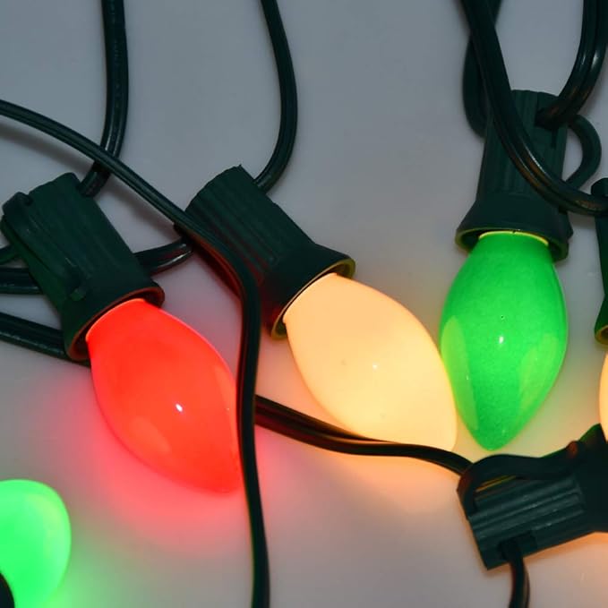 GOOTHY 25Ft Christmas Lights Outdoor, C7 Vintage Christmas Lights with 27 Red White and Green Ceramic Bulbs, Hanging Outdoor Decorations Light Waterproof for Holidays Patio Garden Party Roofline