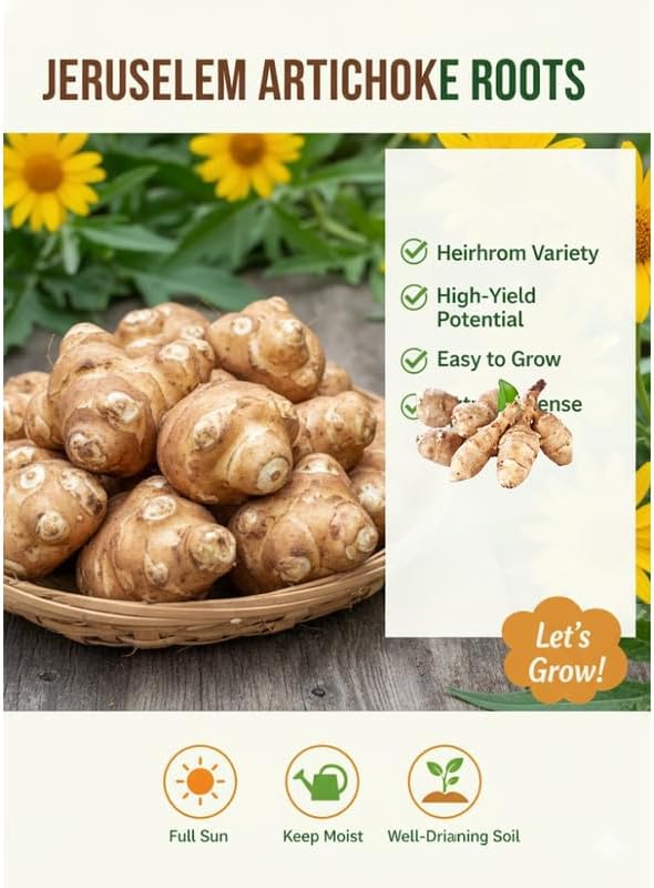 1 Pound Large Jerusalem Artichokes Tubers for Planting, Fresh Sunchokes Sunroots, Hardy Edible Perennial Roots for Outdoor Vegetable Garden