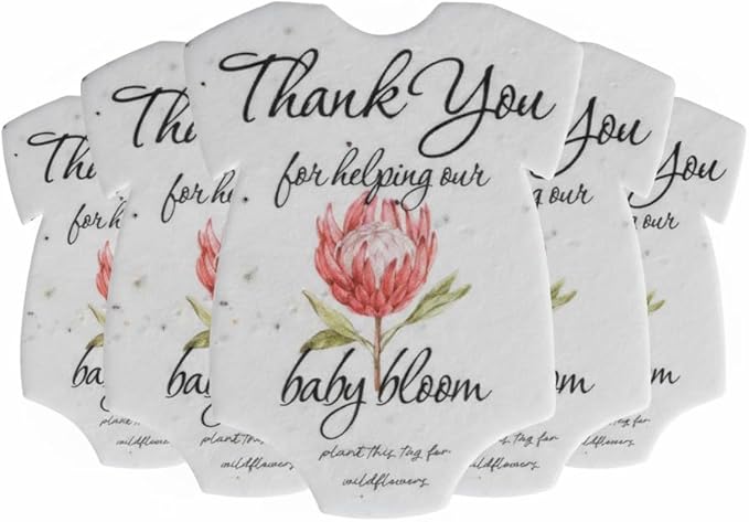 Onesie Seed Paper – 5Pcs Protea Baby Shower Favors for Guests with Wildflower Seeds, Writable & Plantable, Baby Shower Gifts for Guest