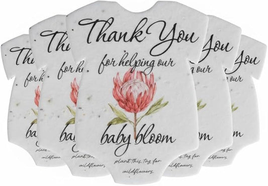 Onesie Seed Paper – 5Pcs Protea Baby Shower Favors for Guests with Wildflower Seeds, Writable & Plantable, Baby Shower Gifts for Guest