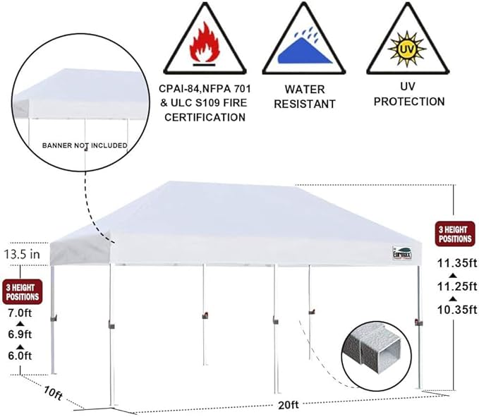 Eurmax USA Standard 10'x20' Patio Pop Up Canopy Tent Commercial Instant Canopies with Heavy Duty Roller Bag,Bonus 6 Sand Weights Bags(Khaki)