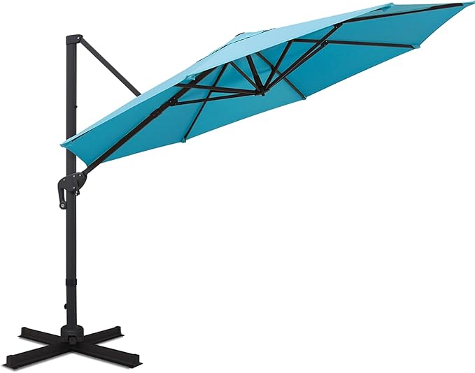 Sunnyglade 11Ft Cantilever Patio Umbrella Deluxe Offset Umbrella 360°Rotation & Integrated Tilting System Heavy Duty Patio Hanging Umbrella for Market Garden Deck Pool Backyard Patio (Blue, 11 ft)