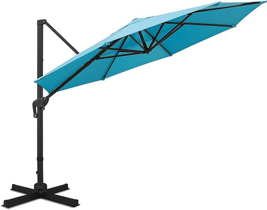 Sunnyglade 11Ft Cantilever Patio Umbrella Deluxe Offset Umbrella 360°Rotation & Integrated Tilting System Heavy Duty Patio Hanging Umbrella for Market Garden Deck Pool Backyard Patio (Blue, 11 ft)