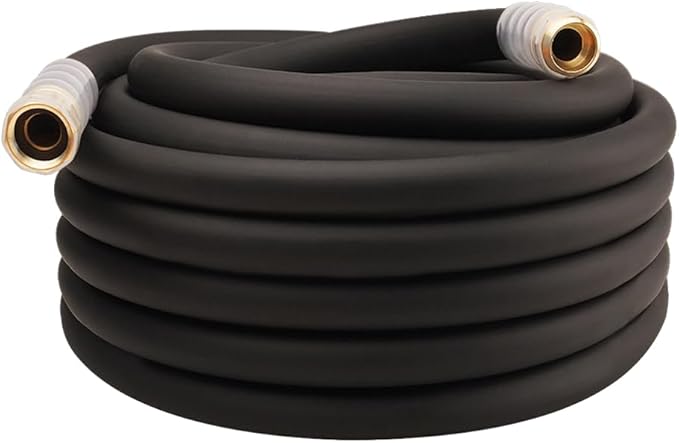 Heavy Duty Premium Garden Hose 50ft x 3/4, 300PSI Working, 1000PSI Burst, Hybrid Rubber Water Hose with Transparent Swivel Handle - Hot/Cold Water - Five Layered Braiding with Brass fittings (Black)