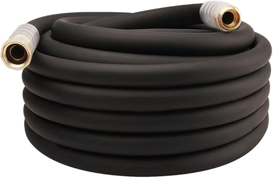 Heavy Duty Premium Garden Hose 50ft x 3/4, 300PSI Working, 1000PSI Burst, Hybrid Rubber Water Hose with Transparent Swivel Handle - Hot/Cold Water - Five Layered Braiding with Brass fittings (Black)