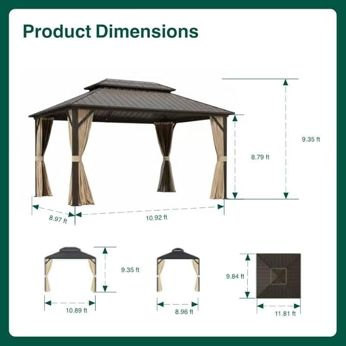 Premium 10x12 Hardtop Gazebo with Vented Metal Roof, Full Privacy Curtains & Mosquito Netting, Robust Aluminum Pergola for Patio, Garden & Deck – All-Season Weather Outdoor Shelter