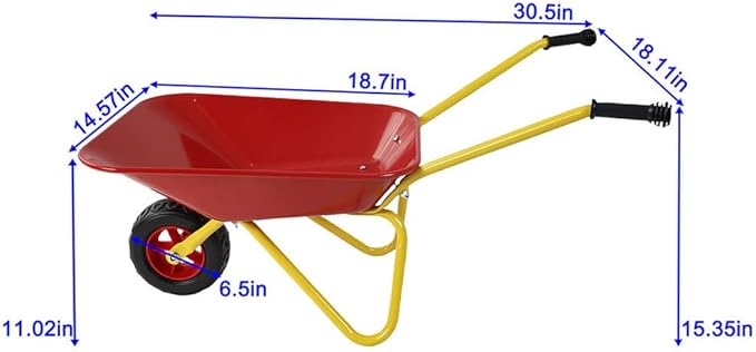Kids Metal Wheelbarrow, Kids Gardening Tool Set, Garden Toys with Wheelbarrow with Steel Tray Garden Cart on Wheels, Ideal for Outdoor Play, Gardening Fun, Backyard Activities
