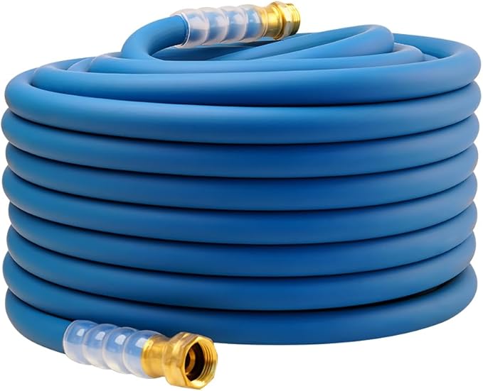 Heavy Duty Premium Garden Hose 100ft x 5/8, 300PSI Working, 1000PSI Burst, Hybrid Rubber Water Hose with Transparent Swivel Handle - Hot/Cold Water - Five Layered Braiding with Brass fittings (Blue)