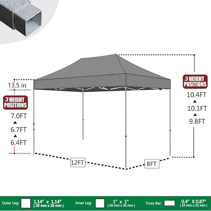 Eurmax USA 8'x12' Pop Up Canopy Tent Commercial Instant Canopies with Heavy Duty Roller Bag,Bonus 4 Sand Weights Bags (White)