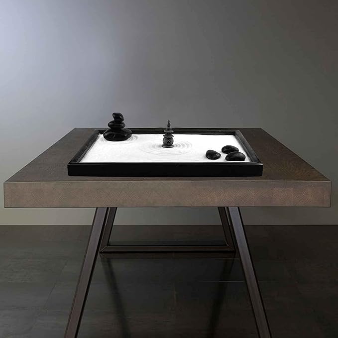 Artcome Japanese Zen Sand Garden for Desk with Rake, Stand, Rocks and Mini Furnishing Articles - Office Table Accessories, Mini Zen Sand Garden Kit - Meditation Gifts