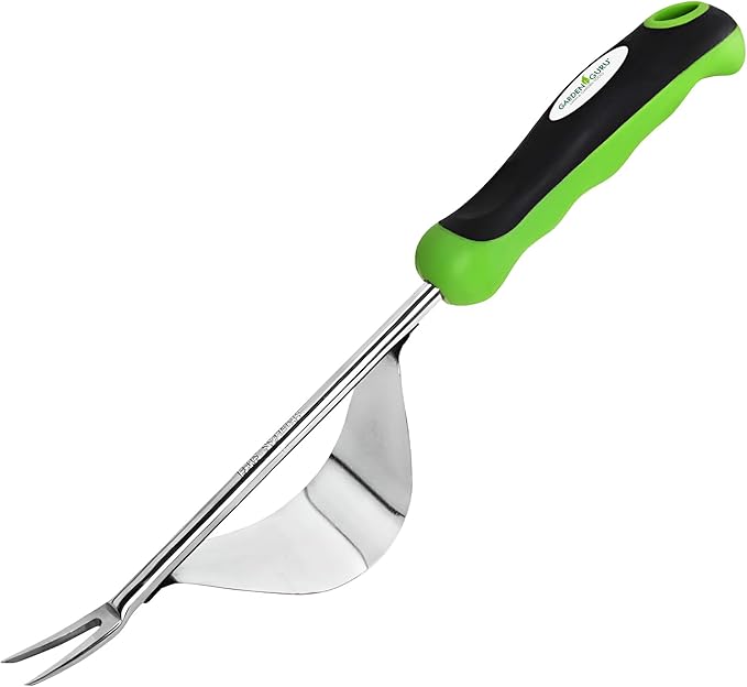 Garden Guru Dandelion Weeder Tool with Fulcrum - Rust Resistant Stainless Steel Weed Puller Weed Puller with Leverage Base, V-Shaped Fork Tip & Ergonomic Handle - for Planting & Weeding (4 Pack)