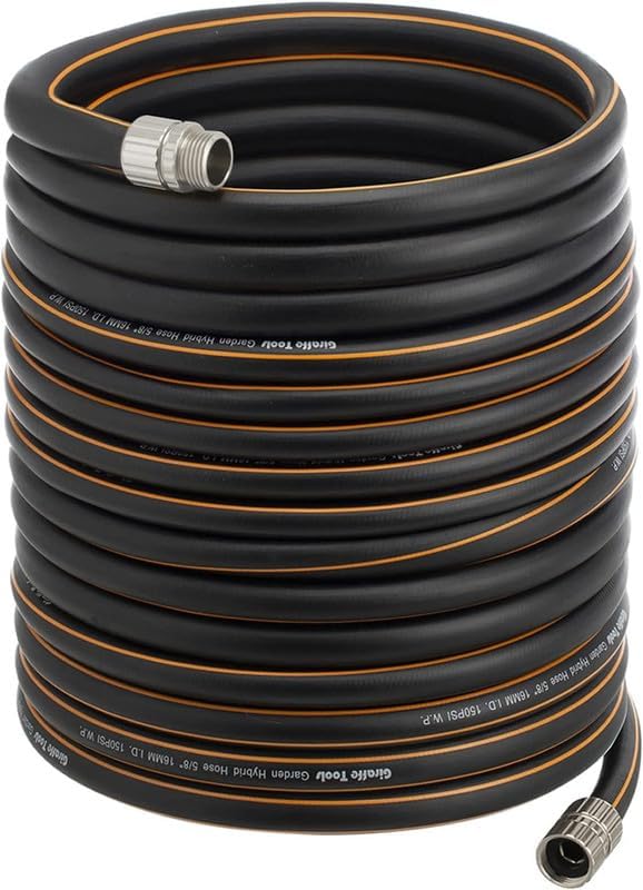 Giraffe Tools Garden Hose 100ft x 5/8, Custom Length, Heavy Duty, No Kink, Flexible, Rubber Garden Hose, Leakproof Water Hose with Male to Female Fittings, 600 Burst PSI