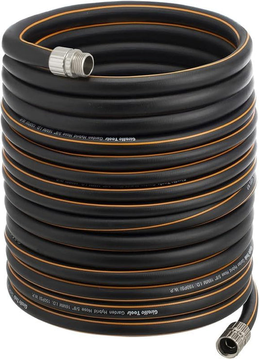 Giraffe Tools Garden Hose 100ft x 5/8, Custom Length, Heavy Duty, No Kink, Flexible, Rubber Garden Hose, Leakproof Water Hose with Male to Female Fittings, 600 Burst PSI