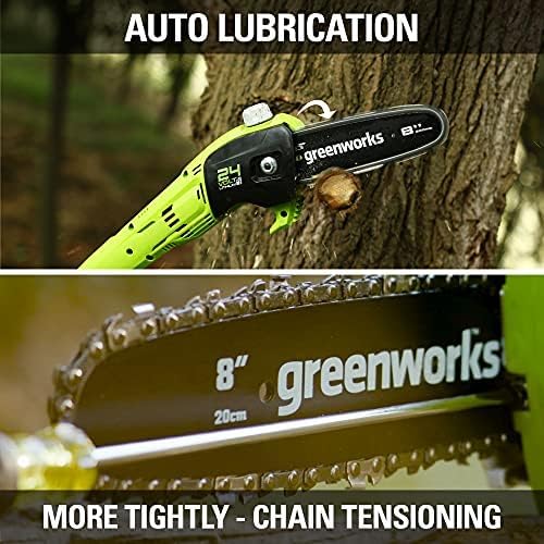 Greenworks 24V 8 Cordless Polesaw (Great For Pruning and Trimming Branches / 125+ Compatible Tools), 2.0Ah Battery and Charger Included