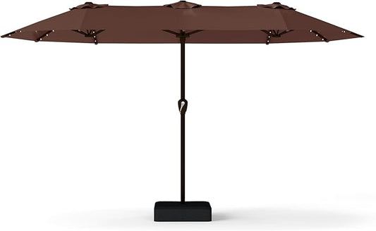 13FT Double-Sided Patio Umbrella with 48 Solar LED Lights, Large Rectangular Outdoor Market Umbrella with Crank Handle, Vented Canopy, Heavy-Duty 12 Rib Steel Frame, for Backyard, Garden, Pool, Brown