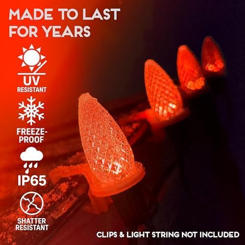 HLO Lighting Set of 25 Orange C9 Faceted LED Christmas Light Bulbs for Indoor & Outdoor Use | Durable Replacement Bulbs