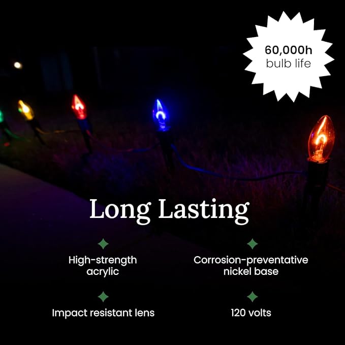 Pro Christmas C9 LED U Shape Flexible Filament Bulb - Pro Pack of 25 Bulbs - Energy Efficient Outdoor Waterproof Lighting for Holiday Decor, Christmas Trees - 2800K Warm White