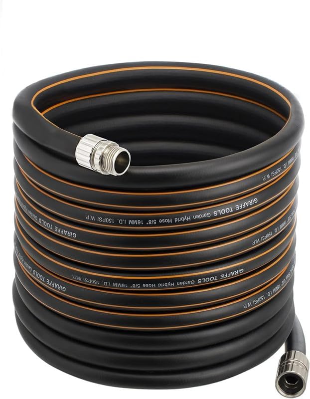 Giraffe Tools Garden Hose 75ft x 5/8, Custom Length, Heavy Duty, No Kink, Flexible, Rubber Garden Hose, Leakproof Water Hose with Male to Female Fittings, 600 Burst PSI